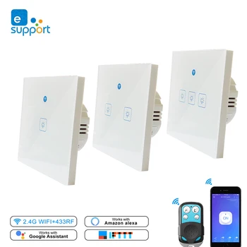 

eWeLink EU Wifi Switch RF433Mhz Glass Screen Touch Panel Voice Control Wireless Smart Wall Light Switch work with Google home