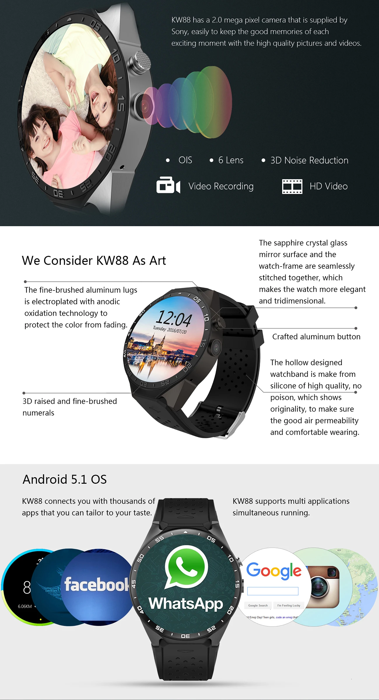 KW88 Смарт-часы 512 ram 4GB rom мужские наручные часы Android 5,1 Bluetooth 4,0 wifi 3g Smartwatch Поддержка Google Store gps камера