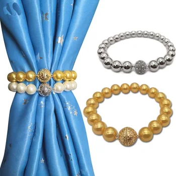 

2pcs Pearl Magnetic Curtain Straps Accessories Home Decoration With Magnet Buckle Retainer Curtain Buckle Clips Hook Holder
