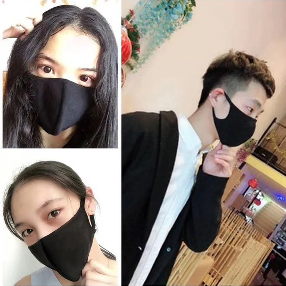 Пылезащитная маска черная для рта дышащая лица унисекс многоразовая против