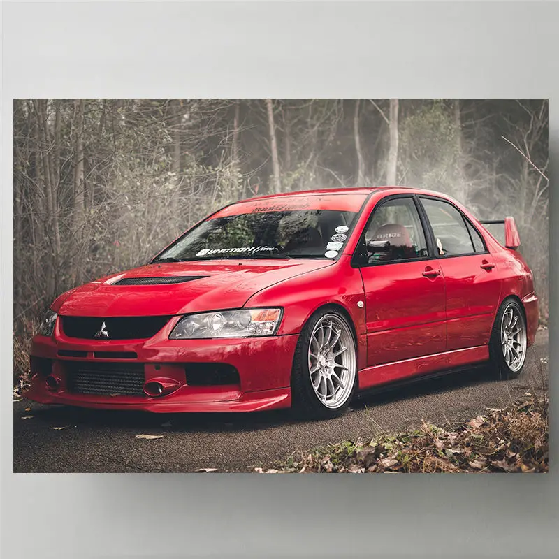 

Wall Art Canvas Supercar Poster Living Room Lancer Evo Red Car Print Bedroom Classic Sportscar Picture Painting Home Decor
