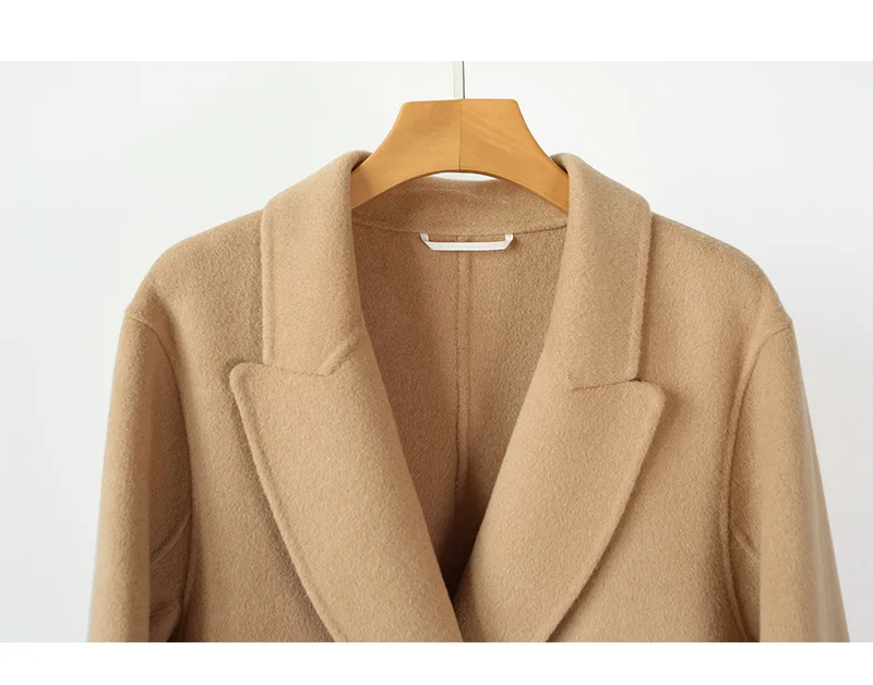 Winter New Korean Women Pure Wool Coat X-Long Handmade Double-Sided Wool Coat with Belt for Women 3 Colors