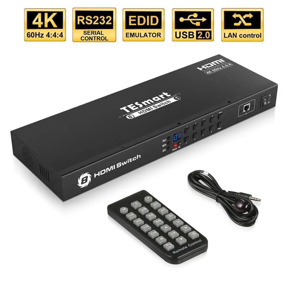 

TESmart 4K 8x1 HDMI Switch Switcher Support 8 input 1output 4K@60Hz HDCP2.2