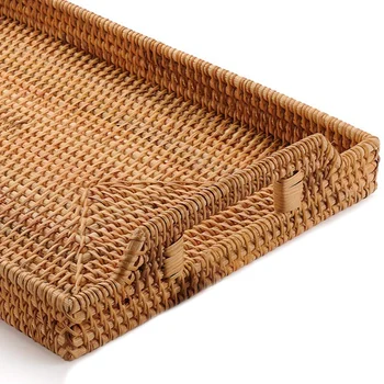 

New Rattan Woven Storage Fruit Basket Candy Snack Snack Plate Cutlery Tray With Breakfast Bed Bar Dinner Rectangular 14.5X10.2 I