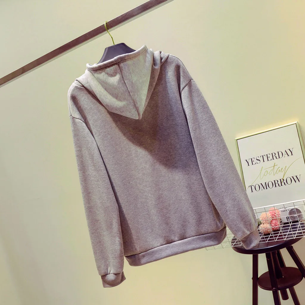 Jaycosin Fashion Autumn Women Loose Character Hoodie Pocket Sweatshirt Stylish Long Sleeve Comfortable Casual Pullover Top 107#4