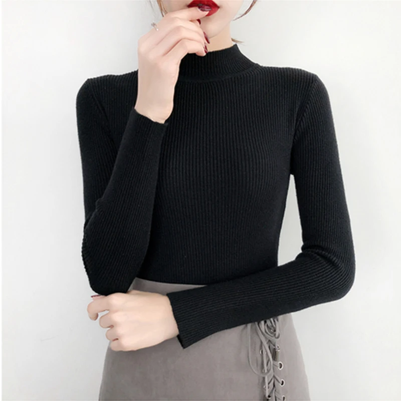 

Solid Knit Sweaters Women High End Women's Half High Neck Tight Fit With A Mix Of Mid Neck Bottoms Autumn Women's Sweater Top