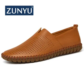 

New Summer Men Casual Shoes Leather Men's Loafers Handmade Moccasins Man Flats Leather Walking Male Boat Shoes Size 38-50