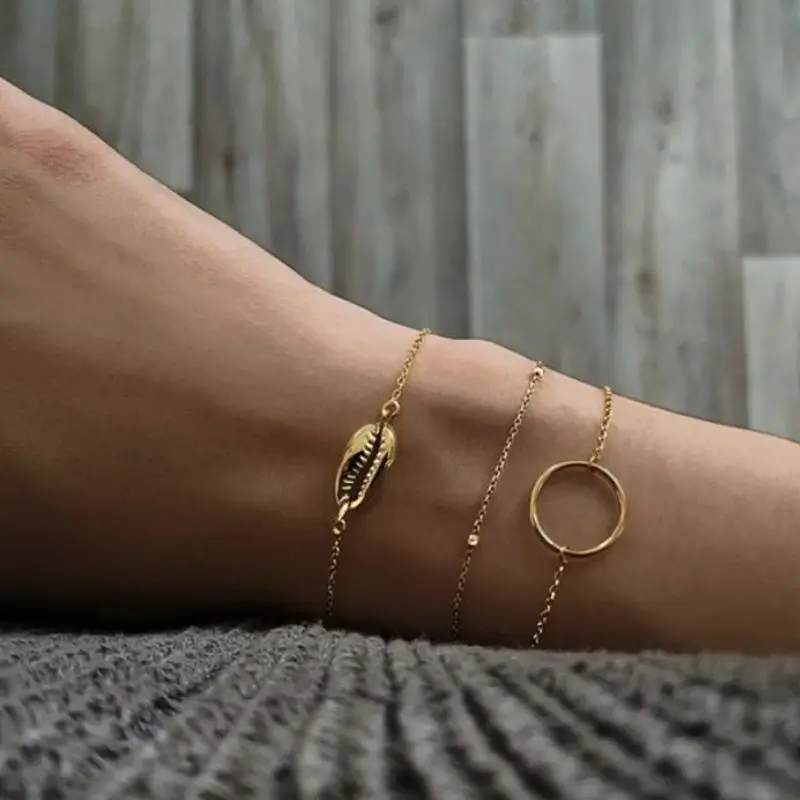 

3 Pcs/set Bohemian Bracelets Retro Shell Circle Chain Gold Bracelet Set Ladies Charm Bangle Party Wedding Jewelry Accessories