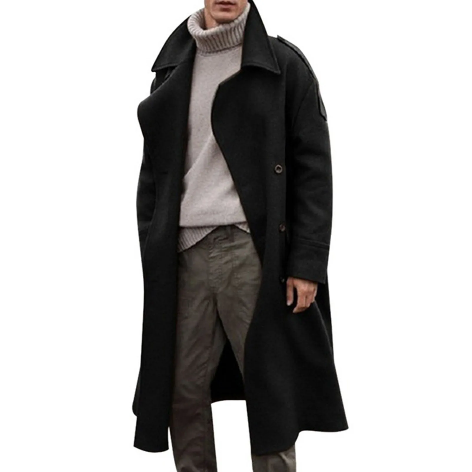 2021 Fashion Men Coats Casual Business Trench Coat New Solid Overcoat Male Punk Style Long Sleeved Turn-down Collar Jacket | Мужская