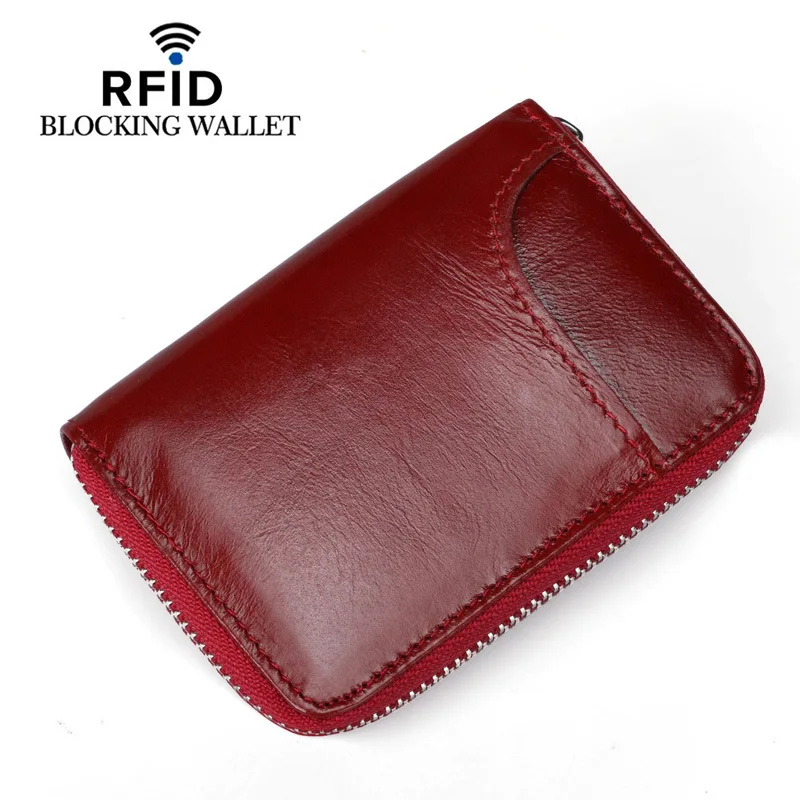 Bisi Goro RFID кошелек из натуральной кожи короткий секционный многопозиционный кошелек для органной карты женский кожаный мини карточный кошелек - Цвет: Red YP207
