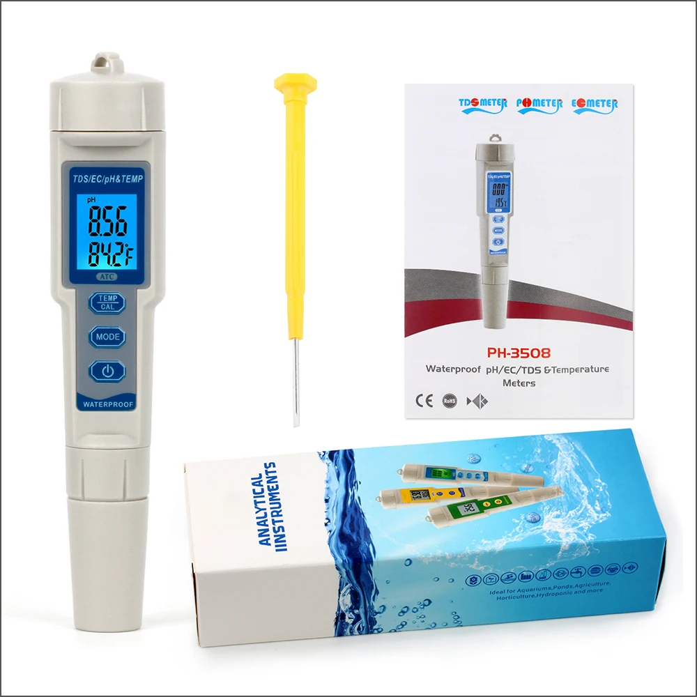 INKBIRDPLUS Medidor de pH, digital 4 en 1 PH EC TDS Medidor de temperatura  para hidroponía de agua, probador de agua EC PPM con retroiluminación para