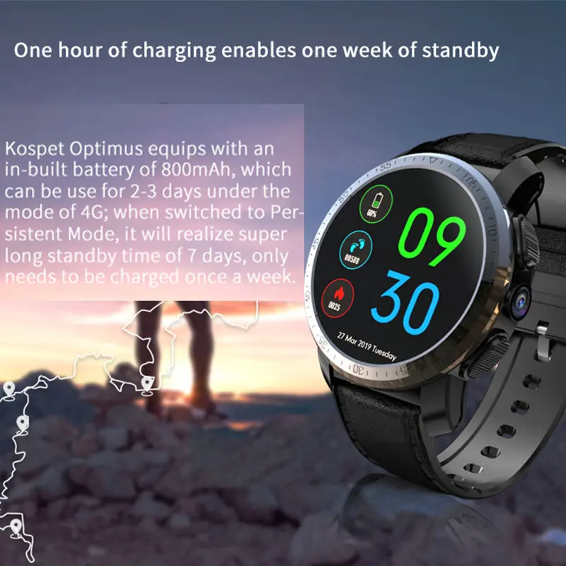 Смарт часы KOSPET Optimus Pro 32 ГБ GPS 4G с напоминанием о звонках водонепроницаемые камерой