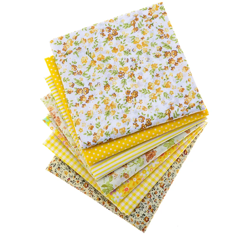 

Yellow cloth set, new yellow printed fabric, material for pure cotton DIY handmade supplies, a pack of 7 pieces 50CMX50CM