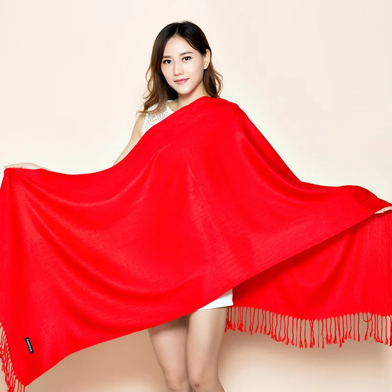 

Scarves High Quality Artificial Cashmere Women New Winter Thicken Warm Soft Pashmina Shawls Wraps Solid Female Wool Long Tassel
