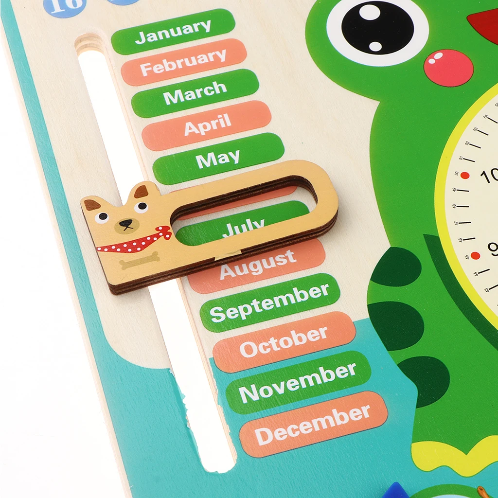 Wooden Teaching Clock Calendar Board Seasonal Weather Kids Toys