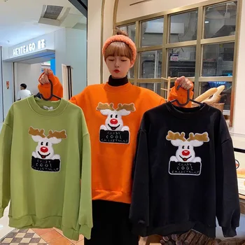 

Winter 2019, new women's sweet, versatile, cute, cartoon, loose, fluffy, padded turtleneck