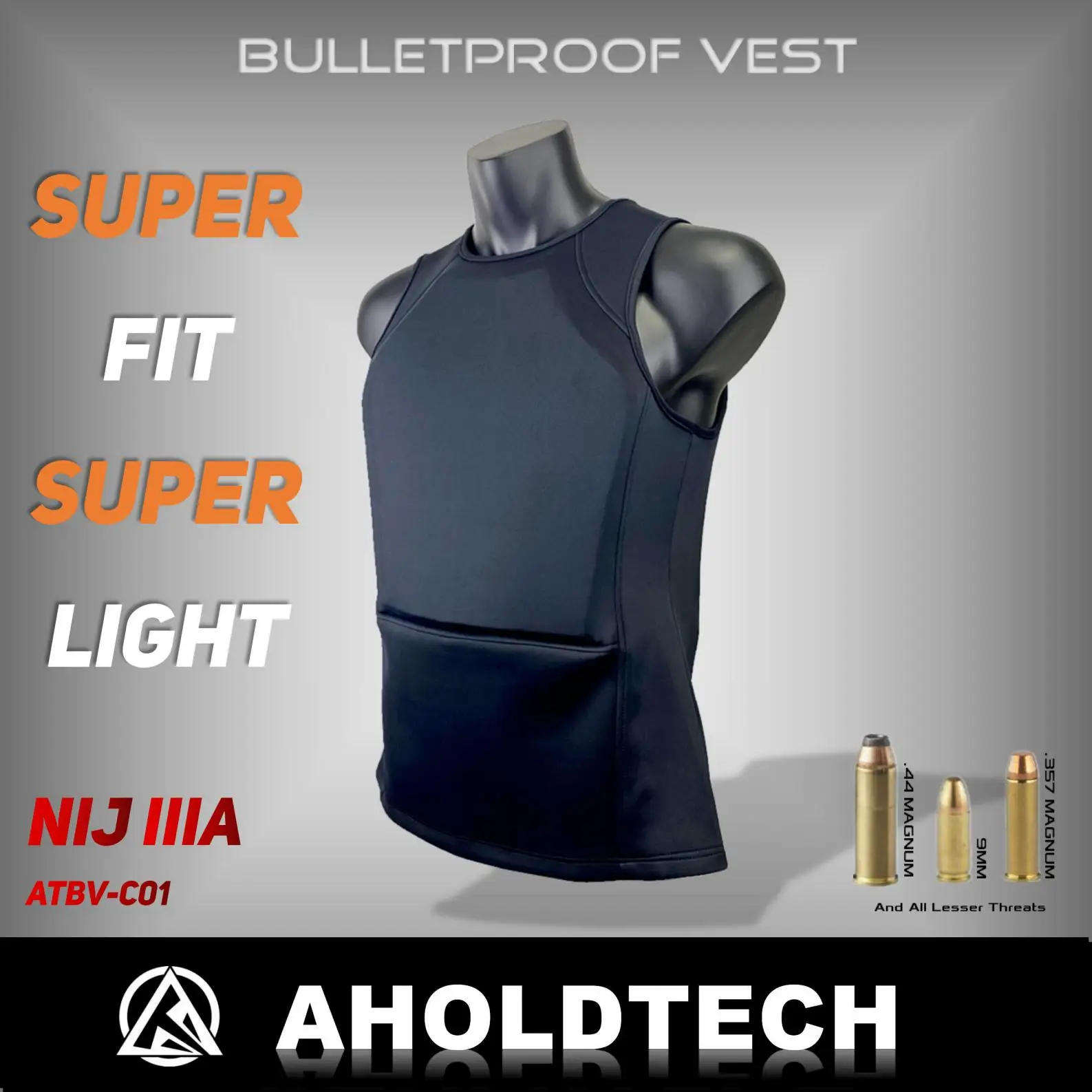 Aholdtech C01 Genuine ISO Lightweight NIJ IIIA 3a Bulletproof Ballistic Vest T-Shirt Concealable Armor Undershirt Sleeveless