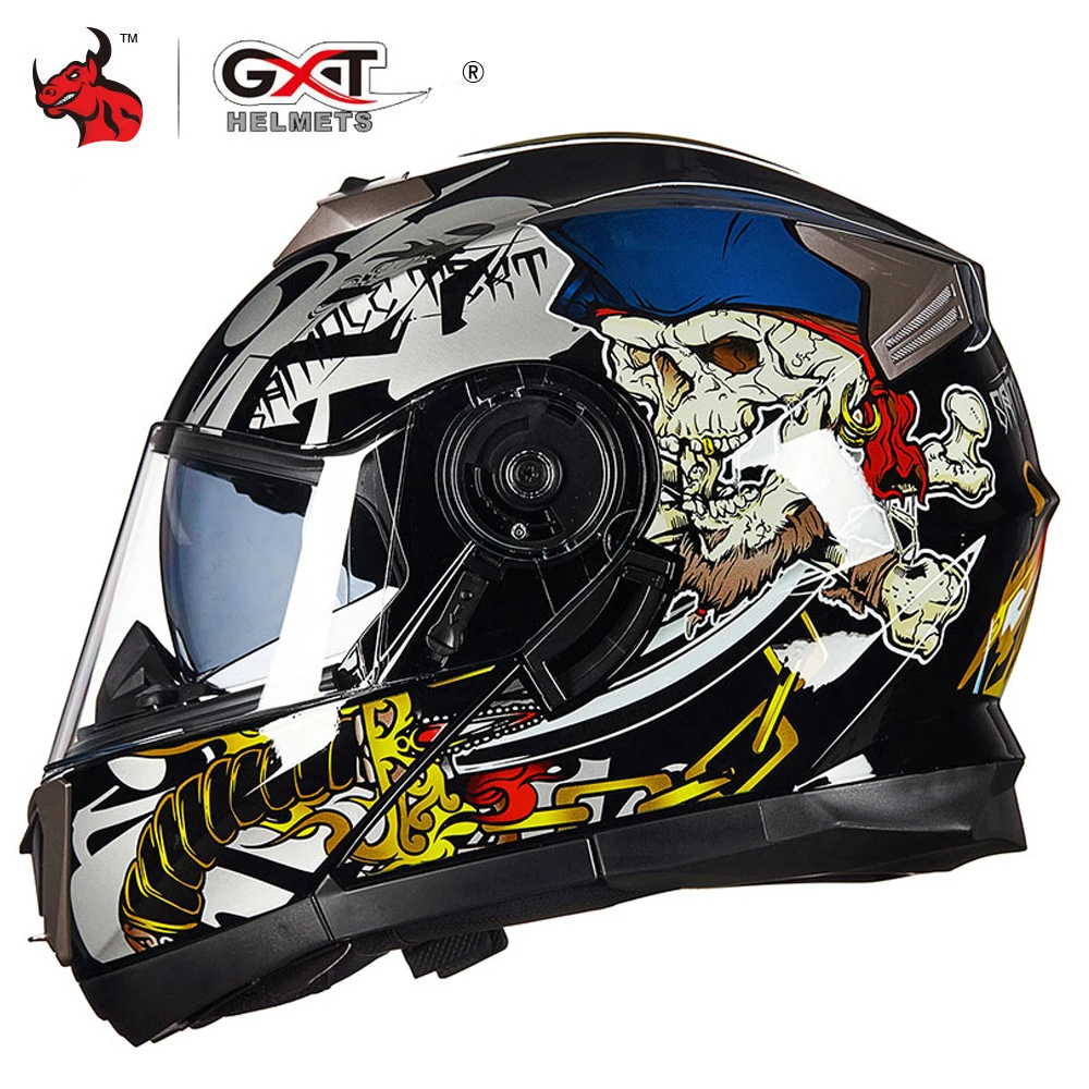 GXT Motorcycle Helmet Racing Modular Dual Lens Motocross Moto Helmet Full Face Helmets Flip Up Casco Moto Capacete Casque Black