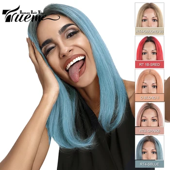 

Trueme 12 Inch Short Bob Middle Part Lace Front Wig Ombre Silver Red Blue Golden Orange Blonde Lace Front Human Hair Wigs