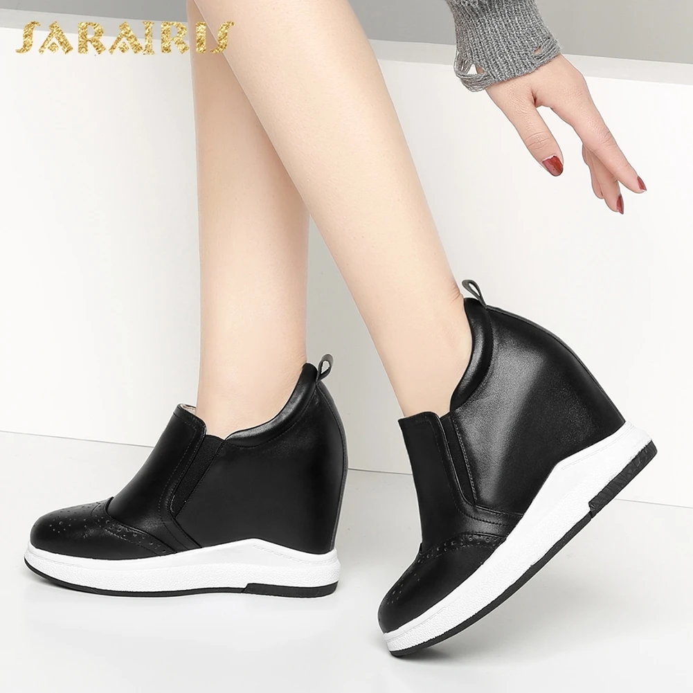 

Sarairis New Arrivals Genuine Cow Leather Increasing Heels Shoes Woman Pumps Female Slip On Comfortable Pumps Women Shoes
