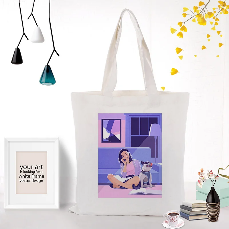Фиолетовая серия холщовая вместительная сумка для покупок сумка с пользовательским принтом текстовый логотип DIY ежедневное использование