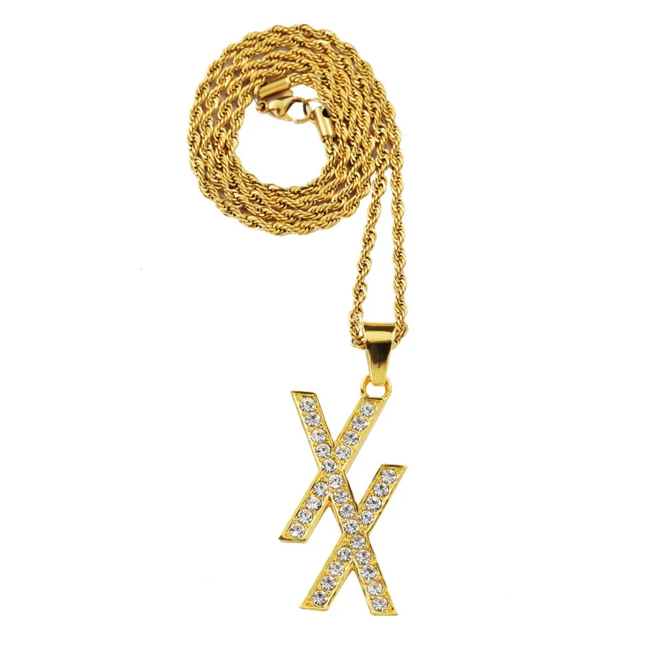 Gold NYUK мода унисекс 316L Нержавеющая сталь двойной микро начальный XX кулон 24 дюйма различные цепи ожерелье золотой, серебряный тон - Окраска металла: Gold