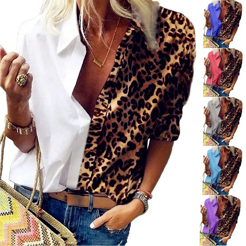 

2020 Spring Autumn Women Blouses Button Befree Boho Leopard Long Full Sleeve Casual Chiffon Big Large Pluse Sizes Tops Shirts