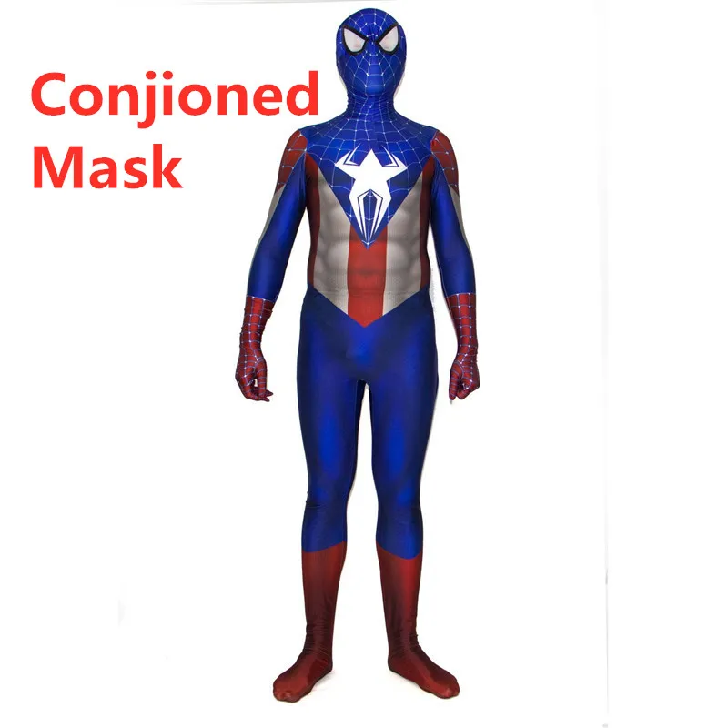 Айниель Капитан Америка Косплей Костюм 3D принт спандекс лайкра костюм паука человек боди Хеллоуин костюм супергерой - Цвет: Conjioned Mask 2