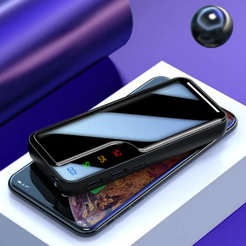 Мини банк силы 30000mAh Зеркало экран цифровой дисплей Внешняя батарея 2 USB быстрое