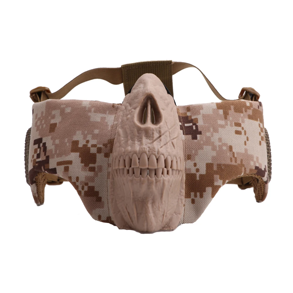 

Tactics Airsoft Half Face Mesh Mask With Ear Protection Skull Mask War Shooting Game Outdoor Field Camouflage Hunting Equipment