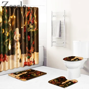

Zeegle Christmas Bath Curtain Shower Curtain Absorbent Bathroom Carpert Set Shower Mat Non-slip Toilet rug Washable bath mat set