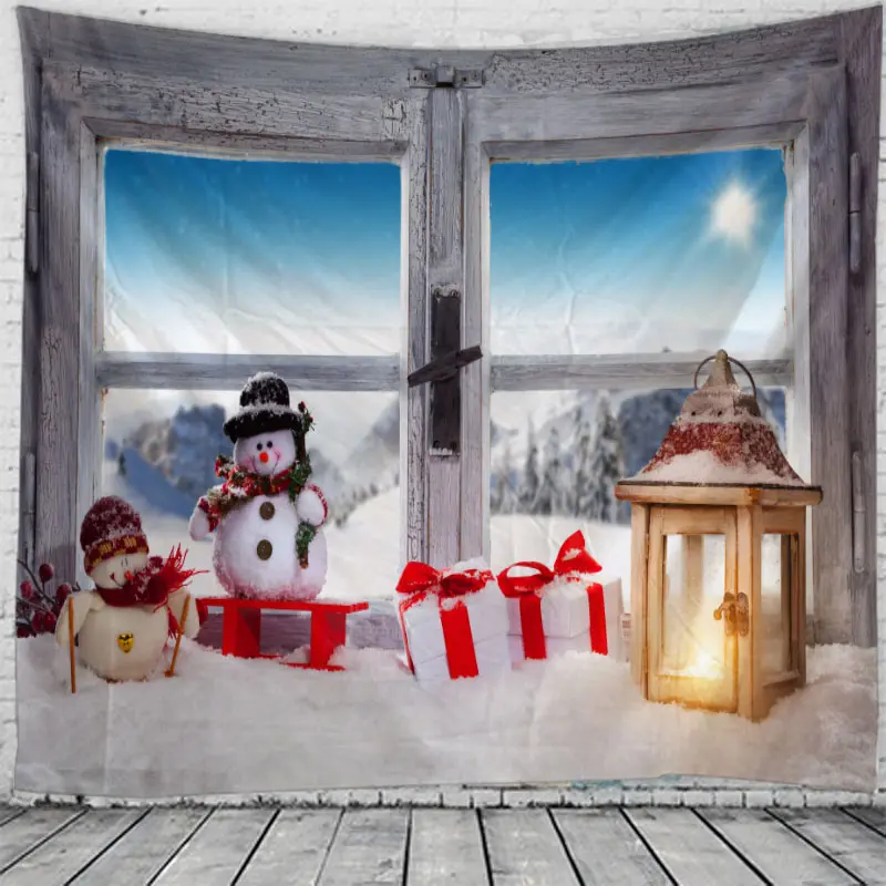 Tapestry Christmas Wall Hanging Christmas Snow Home Deco Christmas Windows Print Tapestries Large Size Free Shipping Tapestries