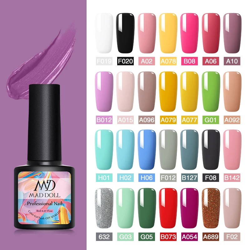 

MAD DOLL 8ml Gel Nail Polish Sweet Colorful Long Lasting Soak Off UV Gel Nail Varnish One-shot Nail Art DIY Beauty Design Gel