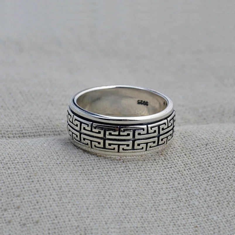 Bague en argent Sterling 925 pour hommes et femmes, anneau tournant  Vintage, bijoux, cadeau grand mur mobile, S925 - AliExpress