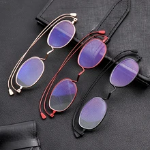 Портативный антибликовыми свойствами светильник, очки для чтения, Для женщин Для мужчин Металл небольшая фоторамка пресбиопические очки с Чехол+ 1,00~+ 4,00 диоптрий