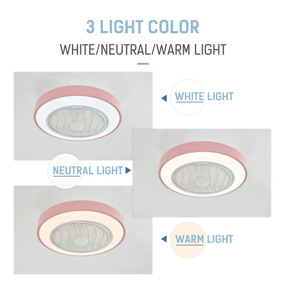 Modern Nordic Simple Ceiling Fan Light Acrylic LED Smart Mute Remote Dimming AC 220V Children's Bedroom Ceiling Light
