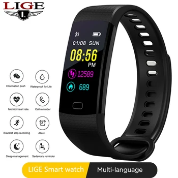 

LIGE Smart bracelet Waterproof Sports Smart Watch Men And Women Sleep Reminder Heart Rate Detection Pedometer USB Charger + BOX