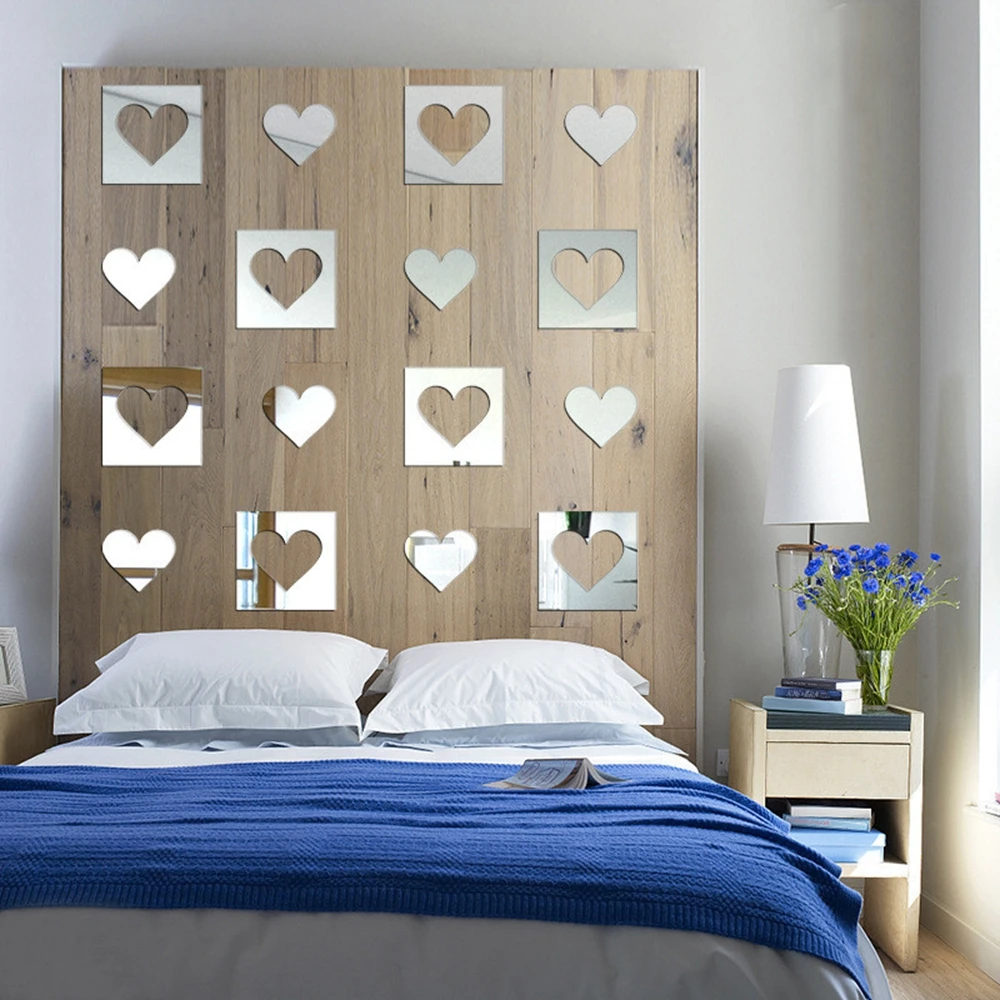 

Heart-shaped DIY 3D Acrylic Mirror Love Decor Quote Flower Wall Stickers Decal Art Bedroom Decor Living Room Decoration