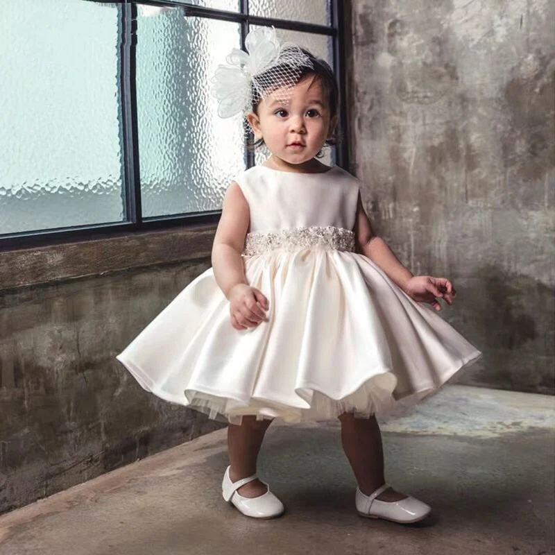 

Satin Newborn Baby Girl Dress Beading Christmas Dress for Girls Infant 1st Birthday Party Princess Baptism Communion Vestidos