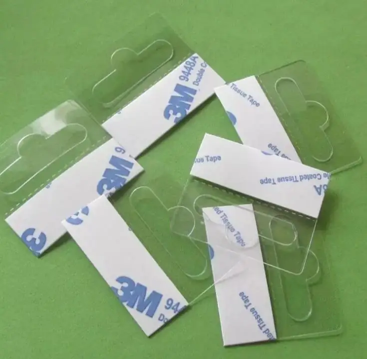 

Self-adhesive Merchandising Hang Tabs Hole Bulk, box bag package PET PVC hangers peghook, plastic display reinforced tag SN3709