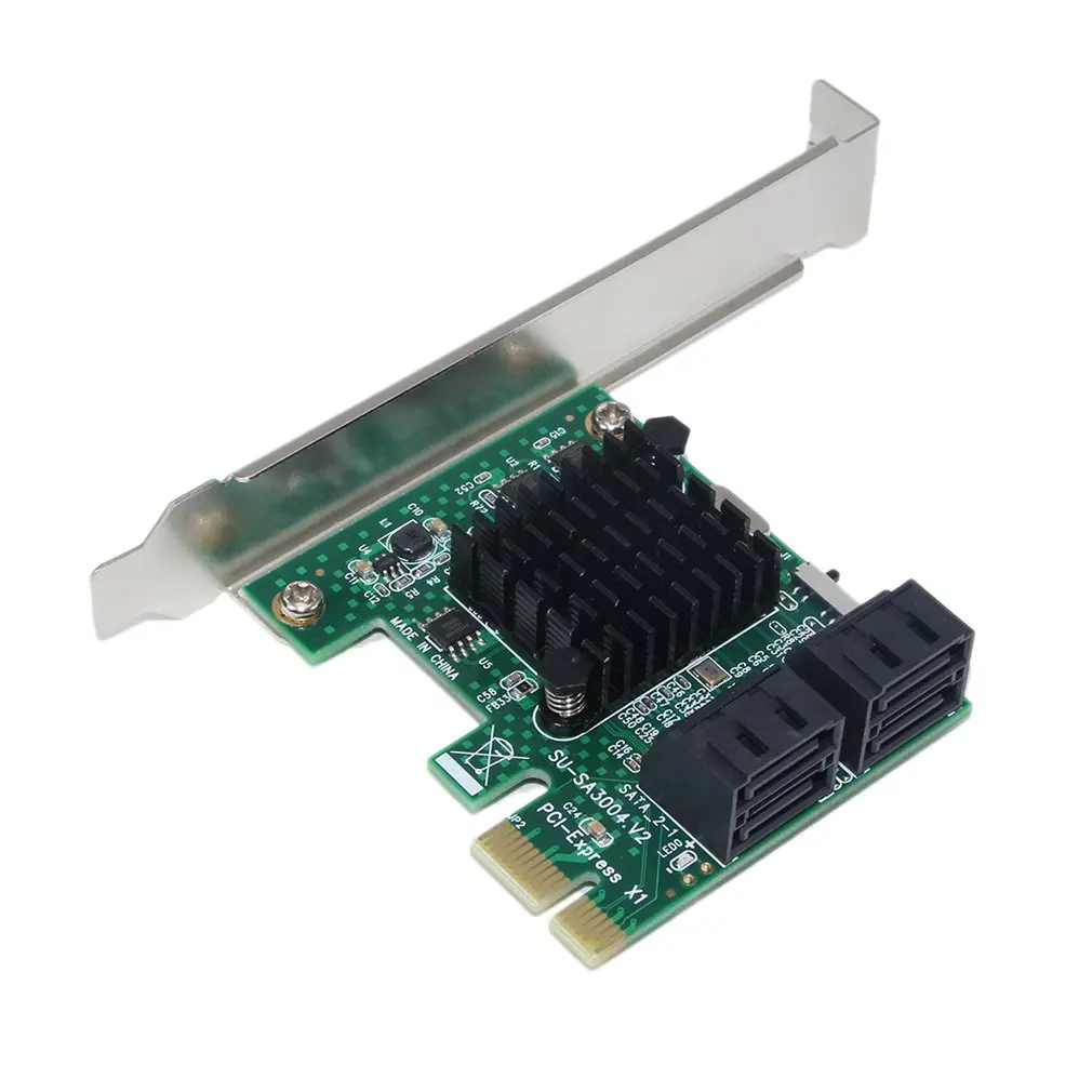 

SA3004 4 Port 6G PCI-E to SATA3.0 Riser Card PCI Express to SATA 3.0 Miner SSD IPFS Adapter w/ Large Heatsink for BTC Mining