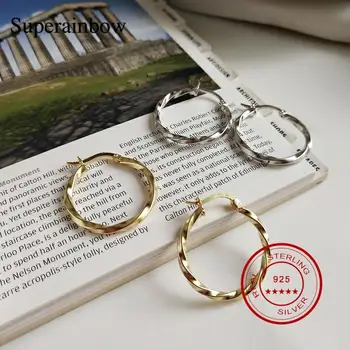 

SUPERAINBOW 925 Sterling Silver Interweave Twist Circle Geometric Round Hoop Earring for Women Accessories Retro Jewelry SR-E47