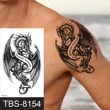

temporary dragon tattoo for mens boys arm shoulder tattoos black henna stretch design tribal tattoo sticker waterproof body art