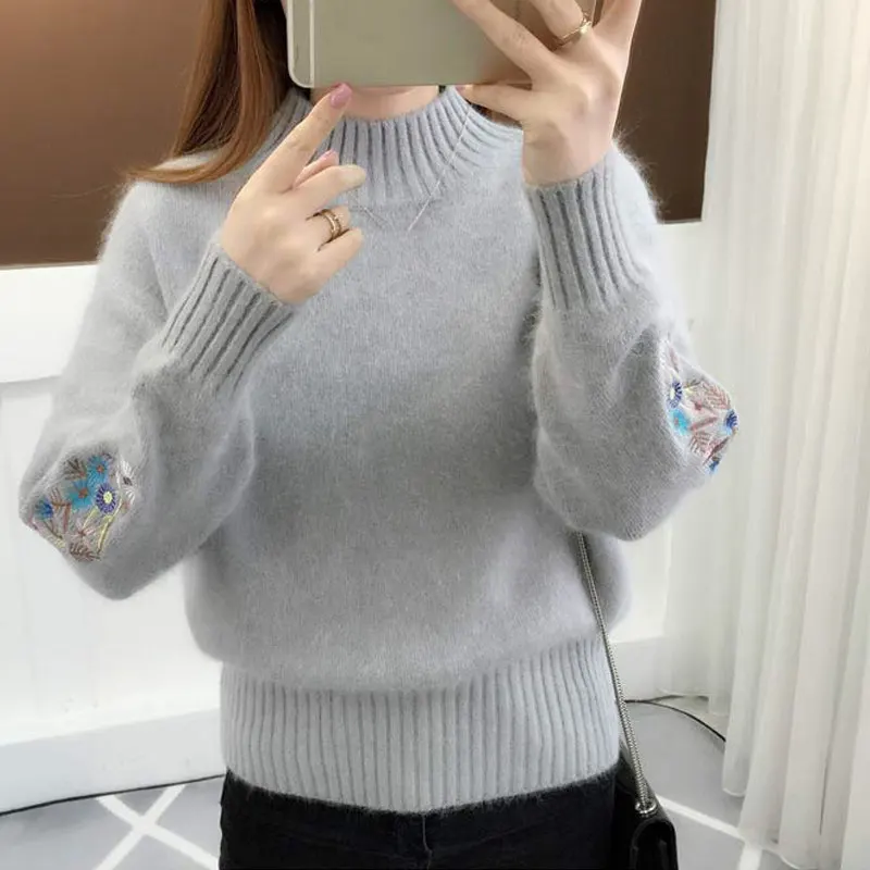RealShe Autumn Sweater Women 2019 Turtleneck Full Sleeve Embroidery Thick Cashmere Sweater Women Elegant Fall Sweaters For Women