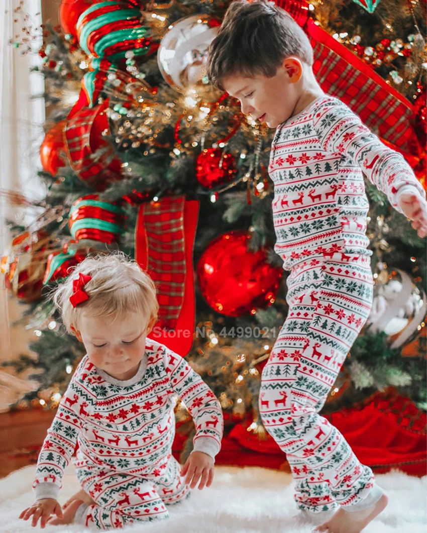 Новогодние рождественские пижамы для всей семьи, комплект с принтом лося, футболка с длинными рукавами, штаны, одежда для сна рождественские пижамы для мамы и дочки