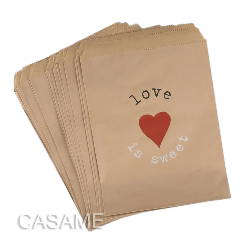

25pcs Kraft Paper Bag Love Is Sweet Treat Favor Gift Bags for Wedding Bride Shower Party Decorations