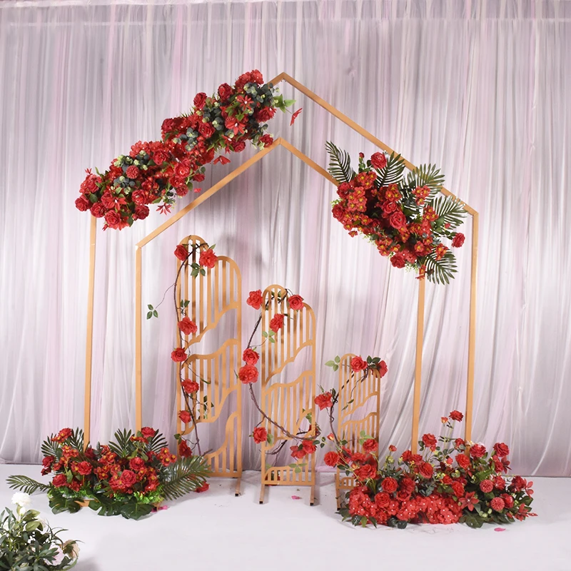 Сцена для свадебной вечеринки фон Железный Пентагон геометрические Цветы Стенд Арка открытый для свадьбы Искусственные цветы дверь-арка украшения