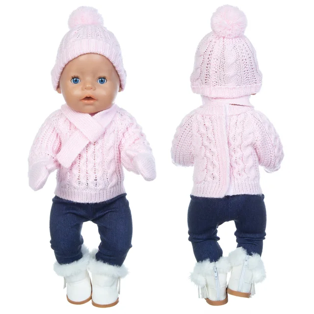 1Set Sweater Suit+hat+scarf +gloves Fit 17inch 43cm Doll Clothes Born Baby Suit For Baby Birthday Festival Gift 4