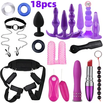 

B-D-S-M Restraining Set Bundled Binding Plush Sex Kit Handcuff Whip Blindfold Anal Butt Plug Mini Bullet Vibrator SM for Partner
