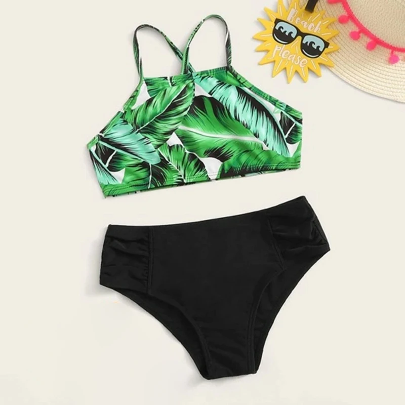 2020 High Quality Two Pieces Girls Tropical Criss Cross Bikini Set